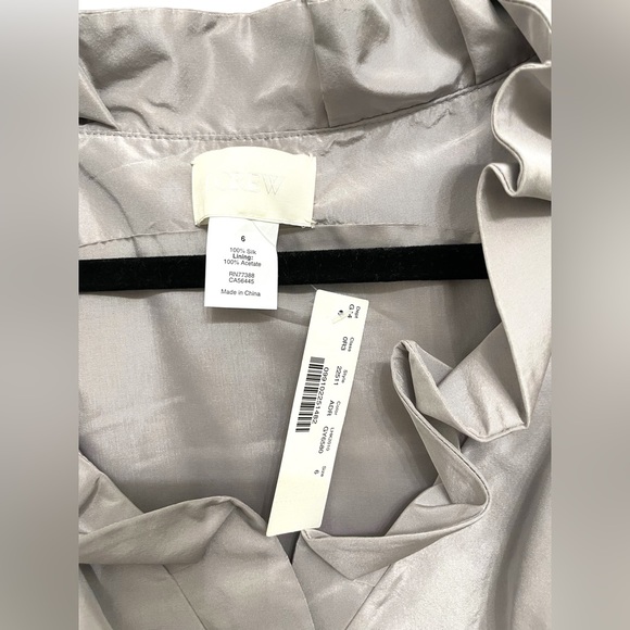 J Crew 100% Silk Silver Ruffle Neck Dress 6 - Picture 3 of 9